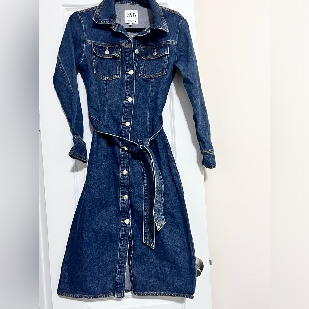 Zara Blue Denim Midi Dress